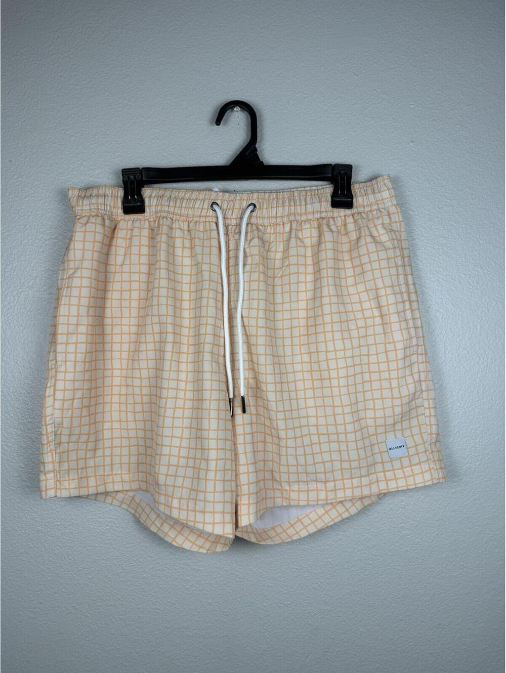 ALLFENIX Sunshine Grid Swim Shorts XL NWT Peach White Lined Beach Trunks
